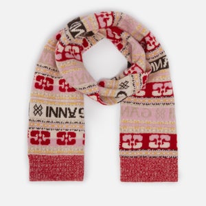 Ganni Logo-Intarsia Wool-Blend Scarf