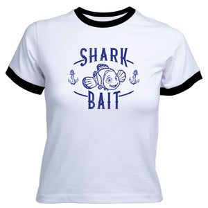 Finding Nemo Shark Bait Women's Cropped Ringer T-Shirt - White Black