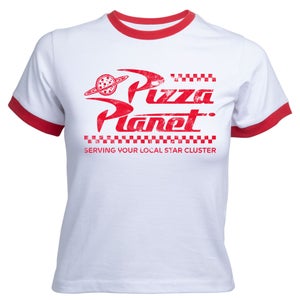 Toy Story x Pizza Planet Women's Cropped Ringer T-Shirt - White Red