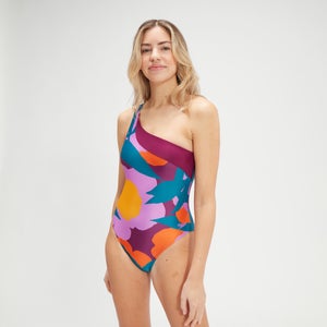 Women's Printed Asymmetric Swimsuit Teal/Mango