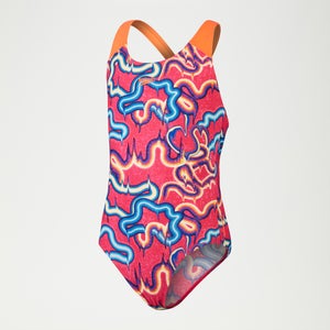 Digital All-Over Splashback-Badeanzug für Mädchen Pink/Orange