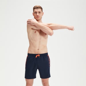 Short de bain de sport Homme 40 cm imprimé bleu marine/orange