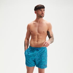 Bañador tipo bermuda Leisure estampado de 40 cm para hombre, azul marino/azul