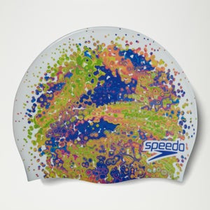 Gorro de natación júnior con impresión digital, blanco/verde