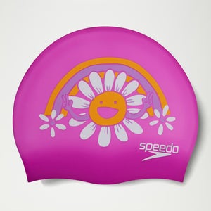 Gorro de natación júnior de silicona estampada, rosa/violeta