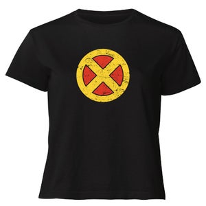 X-Men Emblem Drk Women's Cropped T-Shirt - Black