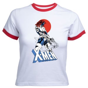 X-Men Mystique  Women's Cropped Ringer T-Shirt - White Red