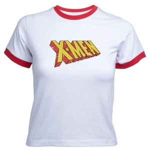 X-Men Retro Logo Women's Cropped Ringer T-Shirt - White Red