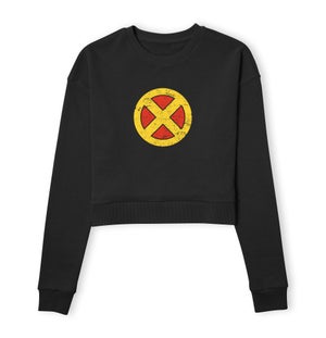X-Men Emblem Drk Women's Cropped Sweatshirt - Black