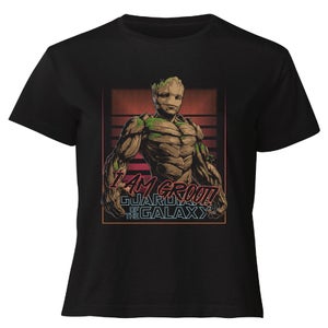 Guardians of the Galaxy I Am Retro Groot! Women's Cropped T-Shirt - Black