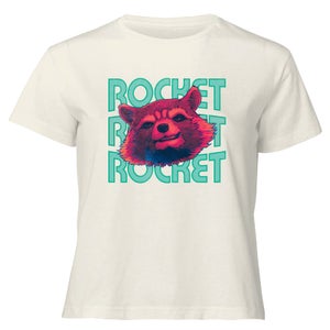 Guardians of the Galaxy Rocket Repeat Women's Cropped T-Shirt - Cream