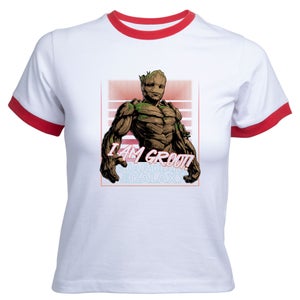Guardians of the Galaxy I Am Retro Groot! Women's Cropped Ringer T-Shirt - White Red