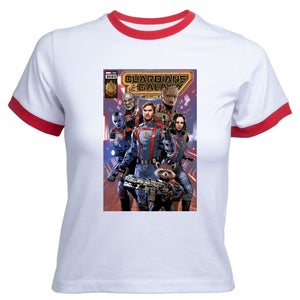 Guardians of the Galaxy Photo Comic Cover Women's Cropped Ringer T-Shirt - White Red