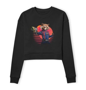 Guardians of the Galaxy Retro Rocket Raccoon Women's Cropped Sweatshirt - Black