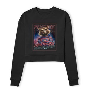 Guardians of the Galaxy Glowing Rocket Raccoon Women's Cropped Sweatshirt - Black