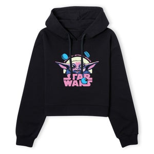 The Mandalorian Grogu Protect Attack Snack Women's Cropped Hoodie - Black