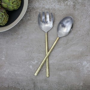 Nkuku Sirkali Salad Server Set - Brushed Gold - Set of 2