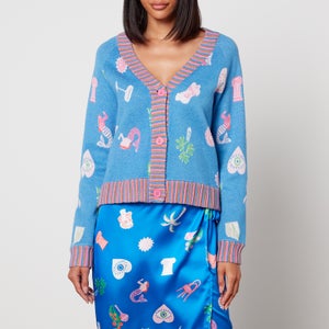 Never Fully Dressed Blue Aphrodite Tokyo Jacquard-Knit Cardigan