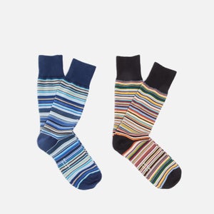 PS Paul Smith Stripe 2 Pack Cotton-Blend Socks