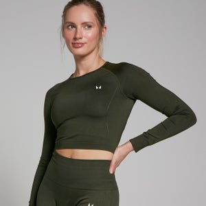 MP Damen Shape Nahtloses Langarm-Crop-Top – Waldgrün