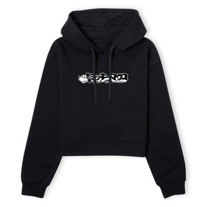Mickey Mouse Text Women's Cropped Hoodie - Black