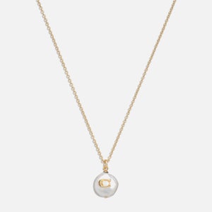 Coach Coin C Faux Pearl Short Pendant Necklace