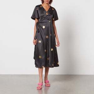 Never Fully Dressed Shell-Print Satin Wrap Dress