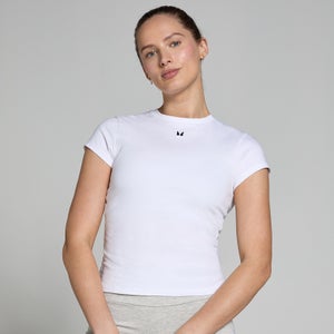 MP Damen Basics Körperbetontes Kurzarm-T-Shirt – Weiß