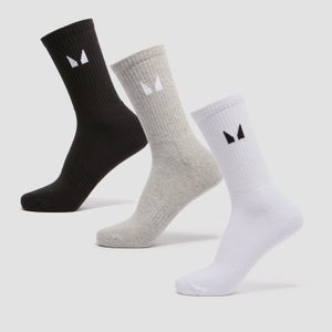 MP Unisex Crew Ponožky (3 balení) – Bílé/Černé/Šedé Melírované