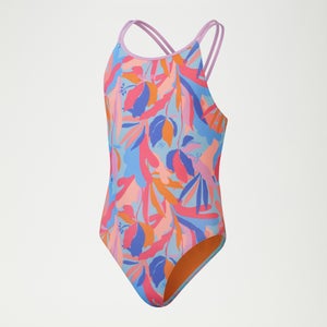 Girls Printed Twinstrap Swimsuit Pink/Blue