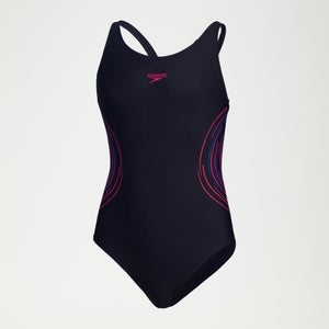 Bañador Muscleback con estampado en los laterales para niña, azul marino/rosa