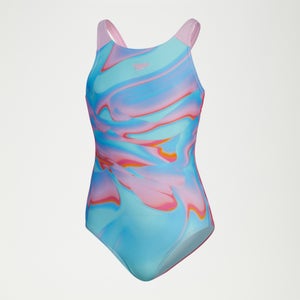 Bedruckter Pulseback-Badeanzug für Mädchen Blau/Pink