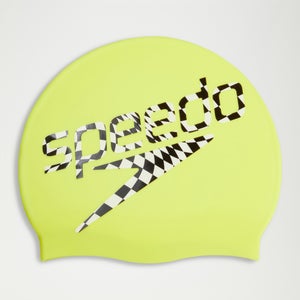 Gorro de natación estampado de silicona para adultos, amarillo/negro