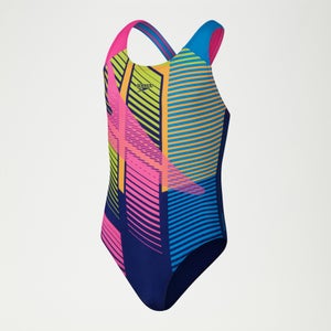 Digital Placement Splashback-Badeanzug für Mädchen Blau/Pink