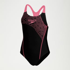 Medley Logo Medalist-Badeanzug für Mädchen Schwarz/Pink