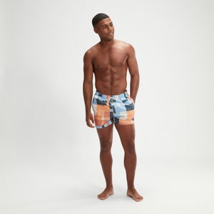 Men's Digital Printed Leisure 14" Swim Shorts Orange/Blue