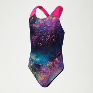 Digital All-Over Splashback-Badeanzug für Mädchen Schwarz/Pink
