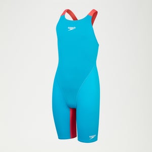 Bañador por la rodilla y de espalda abierta Fastskin Junior Endurance+ Max para niña, azul/rojo