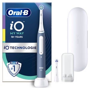 Oral-B iO My Way Elektrische Zahnbürste ab 10 Jahren, 4 Putzmodi, extra Aufsteckbürste für Zahnspange, 1 Reiseetui, ocean blue