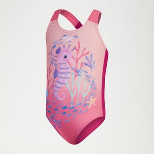Maillot de bain Fille imprimé numérique rose/corail