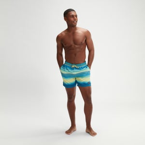 Bañador corto Leisure de 40 cm con estampado en los laterales para hombre, azul/amarillo