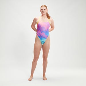All-Over Digital-Badeanzug mit Binderücken für Damen Koralle/Blau