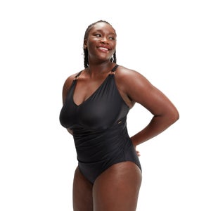 Formender Badeanzug mit V-Ausschnitt in Plusgröße für Damen Schwarz