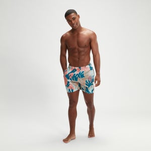 Bedruckte Freizeit-Schwimmshorts 40 cm für Herren Blau/Koralle