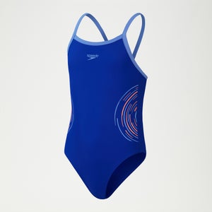 Girls Plastisol placement Thinstrap Muscleback Swimsuit Blue/Coral