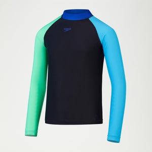 Conjunto de camiseta técnica y bañador jammer con diseño de bloques de color para niño, negro/verde/azul