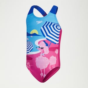 Bañador con estampado digital para niña, rosa/azul