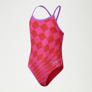 Haut de maillot de bain Club Training fille dos en V Allover Digital Rouge/rose