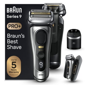 Braun Series 9 Pro+ Elektrorasierer, Reinigungsstation, Rasierer-Ladeetui (PowerCase), Wet & Dry, 9577cc, Silber