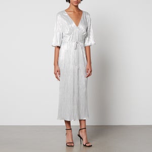 Never Fully Dressed Metallic Plissé Midi Dress